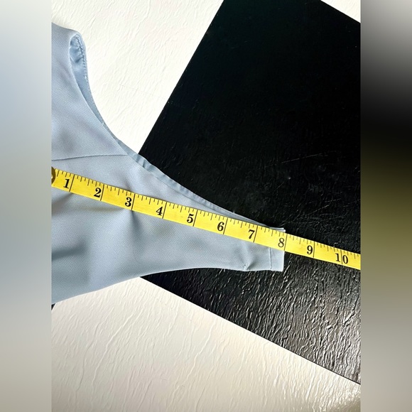 DAVID’S BRIDAL CHIFFON ONE-SHOULDER BRIDESMAID DRESS WITH CASCADE, DUSTY BLUE - Picture 6 of 8